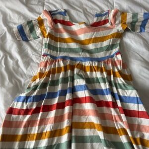 Hanna Andersson Girls' Multi-Color Striped Cold-Shoulder Dress size 130(8)